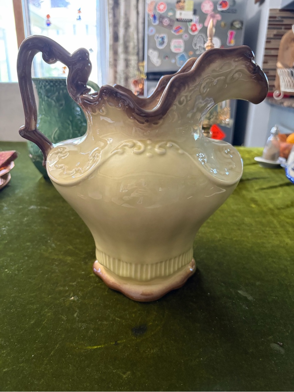 Cream and Brown Decorative Ceramic Pitcher
